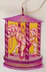 Size: 875x1361 | Tagged: safe, artist:razledazle, derpibooru import, oc, unofficial characters only, pony, unicorn, carousel, female, horn, image, jpeg, mare, saddle, solo, tack, traditional art, unicorn oc