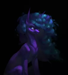 Size: 1980x2160 | Tagged: safe, artist:inarimayer, derpibooru import, oc, unofficial characters only, earth pony, pony, black background, bust, earth pony oc, ethereal mane, eyelashes, female, image, jpeg, mare, simple background, solo, starry mane