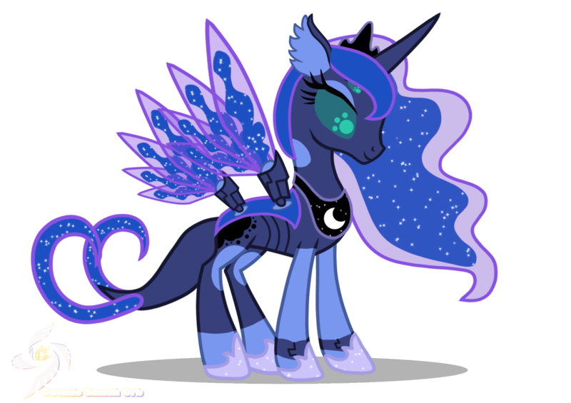 Size: 1700x1200 | Tagged: safe, artist:galeemlightseraphim, derpibooru import, princess luna, changedling, changeling, pony, robot, robot pony, base used, changedlingified, ethereal mane, hoof shoes, image, peytral, png, simple background, solo, species swap, starry mane, transparent background