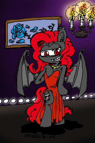 Size: 1120x1686 | Tagged: safe, artist:andreu-t, derpibooru import, oc, oc:blood night, unofficial characters only, bat pony, pony, bat pony oc, bat wings, bipedal, clothes, dress, female, image, jpeg, solo, wings