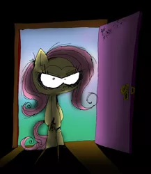 Size: 1263x1455 | Tagged: safe, artist:andreu-t, derpibooru import, fluttershy, pegasus, pony, .mov, shed.mov, bipedal, female, fluttershed, image, jpeg, stay out of my shed