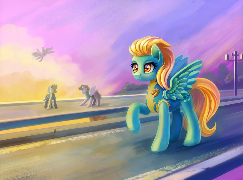 Size: 1484x1100 | Tagged: safe, artist:maytee, derpibooru import, lightning dust, pegasus, pony, clothes, image, jpeg, solo focus, uniform, wonderbolt trainee uniform