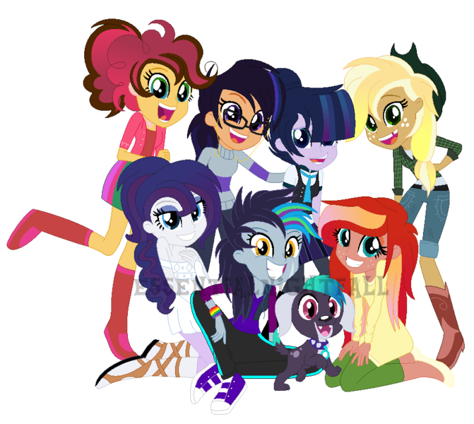 Size: 912x816 | Tagged: safe, artist:spiritualpresence, derpibooru import, oc, oc:adaline diamond, oc:apple salary, oc:cosmetic sentinel, oc:cryder, oc:cutie honey, oc:divergent shield, oc:peach blossom, oc:spectral racer, unofficial characters only, dog, equestria girls, base used, cowboy hat, freckles, glasses, hat, image, looking at you, next generation, offspring, open mouth, open smile, parent:applejack, parent:big macintosh, parent:cheese sandwich, parent:fancypants, parent:flash sentry, parent:fluttershy, parent:mina, parent:pinkie pie, parent:rainbow dash, parent:rarity, parent:soarin', parent:spike, parent:trenderhoof, parent:twilight sparkle, parents:cheesepie, parents:flashlight, parents:fluttermac, parents:raripants, parents:soarindash, parents:spina, parents:trenderjack, png, simple background, smiling, smiling at you, tooth gap, transparent background