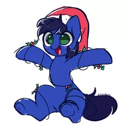 Size: 4320x4288 | Tagged: safe, artist:kittyrosie, derpibooru import, oc, unofficial characters only, earth pony, pony, 2021, christmas, cute, earth pony oc, hat, holiday, holly, image, ocbetes, open mouth, png, santa hat