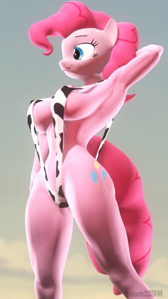 Size: 1215x2160 | Tagged: questionable, artist:dash23sfm, derpibooru import, pinkie pie, anthro, 3d, bikini, clothes, image, jpeg, sling bikini, source filmmaker, swimsuit