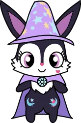 Size: 480x728 | Tagged: safe, artist:mega-poneo, derpibooru import, trixie, rabbit, semi-anthro, animal, both cutie marks, cape, character to character, clothes, female, hat, heart, image, jewelpet, luea, png, solo, transformation, trixie's brooch, trixie's cape, trixie's hat