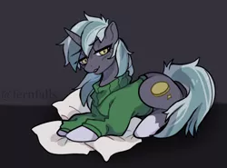 Size: 1284x952 | Tagged: safe, artist:fernfalls, derpibooru import, oc, pony, unicorn, clothes, commission, image, lying down, pillow, png, solo, sweater