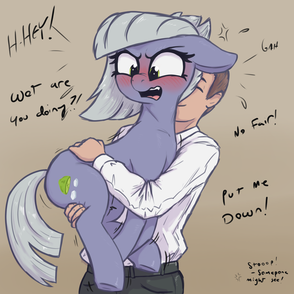 Size: 3000x3000 | Tagged: safe, artist:t72b, derpibooru import, limestone pie, oc, oc:anon, earth pony, human, pony, adorable distress, blushing, cute, female, floppy ears, flustered, holding, holding a pony, image, limabetes, limetsun pie, male, mare, png, tsundere