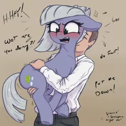 Size: 3000x3000 | Tagged: safe, artist:t72b, derpibooru import, limestone pie, oc, oc:anon, earth pony, human, pony, adorable distress, blushing, cute, female, floppy ears, flustered, holding, holding a pony, image, limabetes, limetsun pie, male, mare, png, tsundere