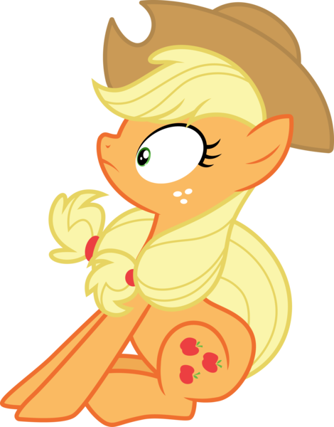 Size: 3000x3830 | Tagged: safe, artist:cloudyglow, derpibooru import, applejack, earth pony, pony, castle mane-ia, .ai available, applejack's hat, cowboy hat, female, freckles, frown, full body, hat, high res, hooves, image, mare, png, shrunken pupils, side view, simple background, sitting, solo, transparent background, vector