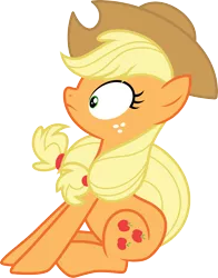 Size: 3000x3830 | Tagged: safe, artist:cloudyglow, derpibooru import, applejack, earth pony, pony, castle mane-ia, .ai available, applejack's hat, cowboy hat, female, freckles, frown, full body, hat, high res, hooves, image, mare, png, shrunken pupils, side view, simple background, sitting, solo, transparent background, vector