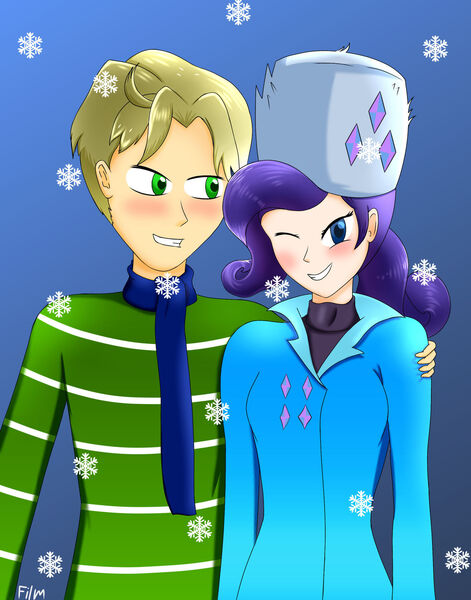 Size: 1280x1632 | Tagged: safe, artist:film77asq, derpibooru import, ragamuffin (equestria girls), rarity, equestria girls, female, image, jpeg, male, rarimuffin, shipping, straight, winter