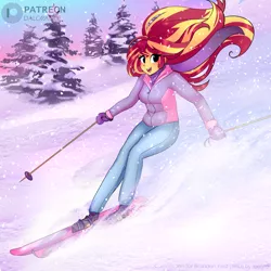 Size: 3000x3000 | Tagged: safe, artist:xjenn9, derpibooru import, sunset shimmer, equestria girls, commission, image, png, snow, solo, ych example, your character here