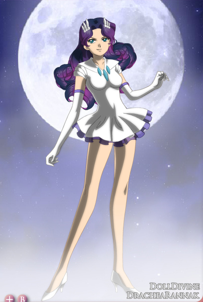 Size: 1806x2674 | Tagged: safe, artist:lannamisho, derpibooru import, rarity, human, 2012, anime, clothes, gloves, high heels, humanized, image, jpeg, long gloves, miniskirt, moon, night, night sky, sailor moon, sailor rarity, sailor scout, shoes, skirt, sky, solo