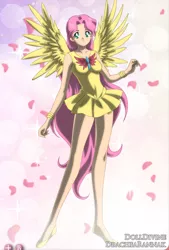 Size: 1810x2674 | Tagged: safe, artist:lannamisho, derpibooru import, fluttershy, human, 2012, anime, clothes, image, jpeg, miniskirt, sailor fluttershy, sailor moon, sailor scout, skirt, solo, wings