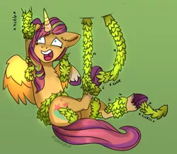 Size: 2300x2000 | Tagged: suggestive, artist:freak-side, derpibooru import, sunny starscout, alicorn, pony, my little pony: a new generation, artificial alicorn, artificial wings, augmented, bondage, butt, commission, crying, erotic tickling, female, fetish, flank, g5, green background, hoof fetish, hoof tickling, image, laughing, mare, markings, open mouth, plot, png, simple background, solo, solo female, sunnycorn, tears of laughter, tickle fetish, tickle torture, tickling, tied up, unshorn fetlocks, vine, wings, ych result