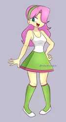 Size: 1192x2200 | Tagged: safe, artist:handgunboi, derpibooru import, fluttershy, equestria girls, hair over one eye, image, jpeg, open mouth, open smile, smiling, solo