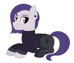 Size: 1489x1267 | Tagged: safe, artist:dyonys, derpibooru import, funnel web, earth pony, pony, clothes, ear piercing, earring, februpony, goth, image, jewelry, lying down, male, piercing, png, simple background, stallion, transparent background