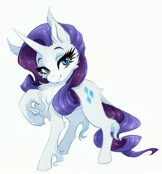 Size: 3799x4096 | Tagged: safe, artist:myskit2, derpibooru import, rarity, pony, unicorn, curved horn, dock, horn, image, jpeg, lidded eyes, looking at you, solo, tail