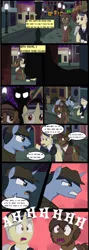 Size: 1280x3579 | Tagged: safe, artist:mr100dragon100, derpibooru import, earth pony, unicorn, comic:a house divided, comic, dark forest au's dr. jekyll and mr. hyde, dr jekyll and mr hyde, griffin (character), image, night, png, thug, town