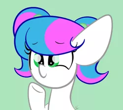 Size: 718x644 | Tagged: safe, artist:sugarcloud12, derpibooru import, oc, oc:sugar cloud, pony, alternate hairstyle, bust, female, green background, image, mare, pigtails, png, portrait, simple background, solo