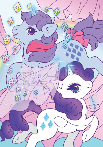 Size: 629x900 | Tagged: safe, artist:celesse, derpibooru import, idw, rarity, sparkler (g1), unicorn, comic, g1, g4, g4 to g1, generation leap, image, jpeg, my little pony: generations