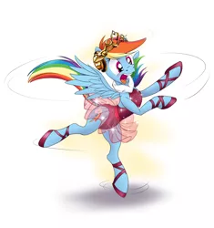 Size: 3846x4096 | Tagged: safe, artist:naivintage, derpibooru import, rainbow dash, pegasus, ballet slippers, body control, clothes, headphones, high res, image, jewelry, leotard, png, rainbow dash always dresses in style, solo, tiara, tomboy taming, tutu