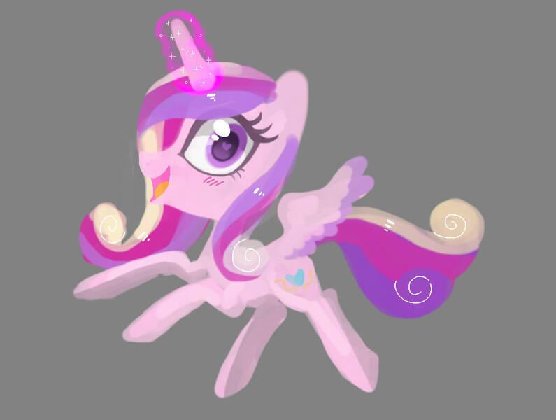 Size: 1075x811 | Tagged: safe, artist:kaikururu, derpibooru import, princess cadance, alicorn, pony, colored wings, eyelashes, female, glow, glowing horn, gray background, heart eyes, horn, image, jpeg, mare, simple background, two toned wings, wingding eyes, wings