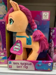 Size: 715x953 | Tagged: photographer needed, safe, derpibooru import, sunny starscout, earth pony, pony, female, g5, image, irl, irl photo, jpeg, mare, photo, plushie, recycling, solo focus