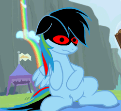 Size: 789x720 | Tagged: safe, derpibooru import, edit, edited screencap, screencap, rainbow dash, pegasus, pony, rainbow falls, .exe, adorasexy, animated, awww, belly, belly rubbing, black pupils, come here, cute, daaaaaaaaaaaw, dashabetes, female, gif, image, looking at you, rainbow.exe, red sclera, reformed, sexy, smoldless.exe, solo, this will end in hugs, too cute