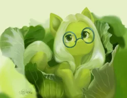 Size: 2166x1675 | Tagged: safe, artist:khvorost162, derpibooru import, oc, unofficial characters only, earth pony, pony, cabbage, earth pony oc, female, food, glasses, image, png, solo
