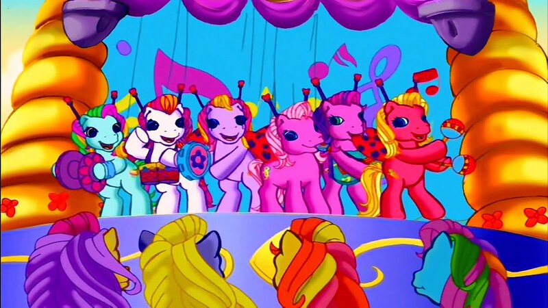 Size: 1280x720 | Tagged: safe, derpibooru import, screencap, apple spice, coconut cream, daisyjo, gem blossom, pinkie pie (g3), rainbow dash (g3), skywishes, sunny daze (g3), triple treat, earth pony, insect, ladybug, pony, adorablossom, antennae, audience, bongos, coconut cute, crowd, cute, cutewishes, cymbals, dancing, female, forsythia (g3), g3, g3 dashabetes, g3 dawwsyjo, g3 dazeabetes, g3 diapinkes, g3 forsythiabetes, group, head tilt, image, insect wings, jpeg, kazoo, ladybug costume, maracas, mare, music notes, musical instrument, performance, pinkie pie and the ladybug jamboree, playing, singing, song, spiceabetes, stage, tambourine, triplebetes, ukulele, watching, we're the ladybugs, wings