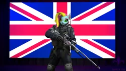 Size: 2560x1440 | Tagged: safe, artist:equeenart, derpibooru import, oc, oc:scarlettwinkle, anthro, 3d, awp, counter-strike: global offensive, england, female, flag, gift art, image, png, pose, s.a.s