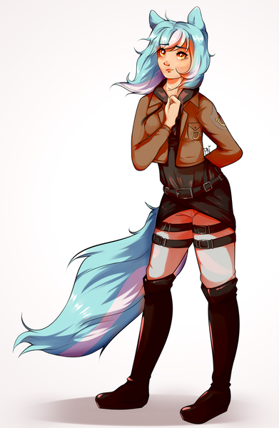 Size: 1280x1966 | Tagged: safe, artist:pledus, derpibooru import, lyra heartstrings, human, pony, attack on titan, clothes, crossover, eared humanization, female, humanized, image, png, solo, tail, tailed humanization