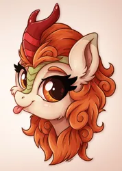 Size: 1632x2292 | Tagged: safe, artist:zeepheru_pone, derpibooru import, autumn blaze, kirin, :p, awwtumn blaze, blushing, bust, cute, female, image, png, portrait, simple background, smiling, solo, tongue out