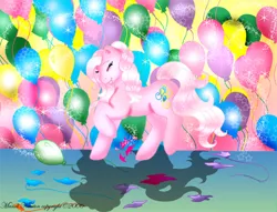 Size: 784x600 | Tagged: safe, artist:sassylilpanda, derpibooru import, pinkie pie (g3), earth pony, balloon, dancing, female, g3, g3 diapinkes, image, jpeg, solo