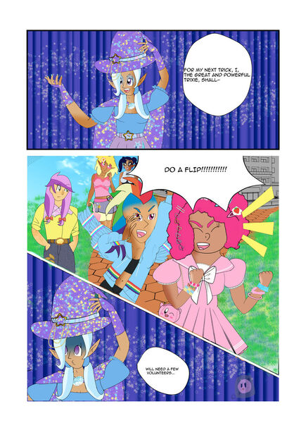 Size: 1024x1435 | Tagged: safe, artist:nintendomlpsapphic, derpibooru import, pinkie pie, rainbow dash, trixie, comic, image, jpeg