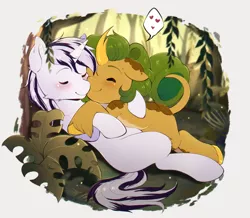 Size: 1595x1392 | Tagged: safe, artist:evomanaphy, derpibooru import, oc, oc:eldorada, oc:yiazmat, kirin, unicorn, chibi, couple, female, horn, horns, husband and wife, image, male, married couple, png, shipping, snuggling