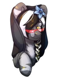 Size: 1500x2000 | Tagged: safe, artist:lazymishel, derpibooru import, oc, oc:sweet shine, hybrid, pony, zony, fallout equestria, balefire blues, clothes, female, glasses, hood, image, mare, png, poison joke, ponytail, shaman