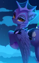 Size: 1024x1645 | Tagged: safe, artist:airiniblock, derpibooru import, oc, oc:lishka, unofficial characters only, pegasus, pony, armor, commission, cropped, cropped porn, fangs, female, flying, image, jpeg, looking at you, mare, night guard, pegasus oc, smiling, solo, wings