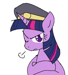Size: 408x448 | Tagged: safe, artist:tetsutowa, derpibooru import, twilight sparkle, pony, unicorn, conductor, conductor hat, hat, image, one eye closed, png, simple background, unicorn twilight, white background