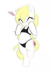 Size: 2578x3646 | Tagged: safe, artist:randy, edit, oc, oc:aryanne, unofficial characters only, pony, belly button, bipedal, black bra, black panties, black underwear, chubby, clothes, colored, cute, eyes closed, heart, image, nazi, png, sketch, swastika, tongue out, touching face, underwear