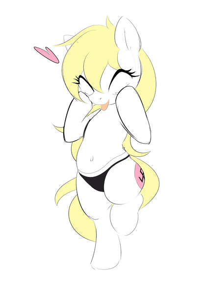 Size: 2578x3646 | Tagged: safe, artist:randy, edit, oc, oc:aryanne, unofficial characters only, pony, belly button, bipedal, black panties, black underwear, chubby, clothes, colored, cute, eyes closed, heart, image, nazi, png, sketch, swastika, tongue out, touching face, underwear