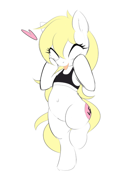 Size: 2578x3646 | Tagged: safe, artist:randy, edit, oc, oc:aryanne, unofficial characters only, pony, belly button, bipedal, black bra, black underwear, chubby, clothes, colored, cute, eyes closed, heart, image, nazi, png, sketch, swastika, tongue out, touching face, underwear