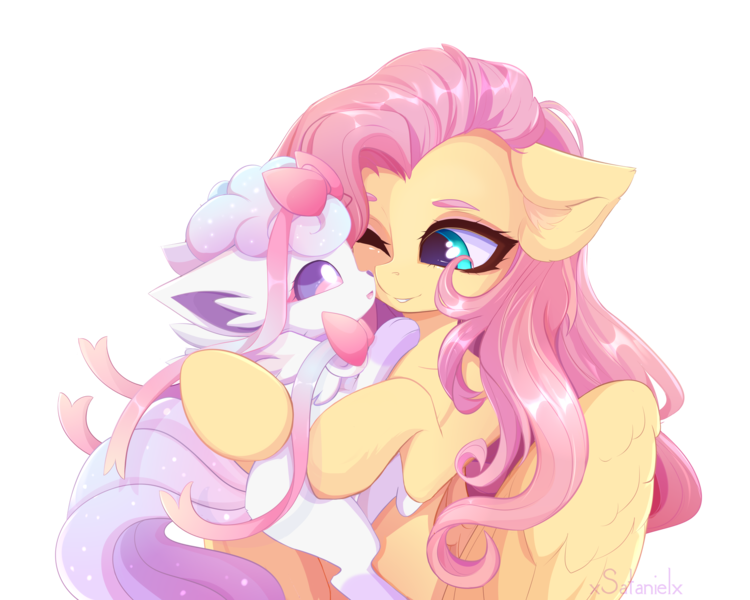 Size: 4500x3600 | Tagged: safe, artist:xsatanielx, derpibooru import, fluttershy, pony, vulpix, commission, cute, female, image, png, pokémon