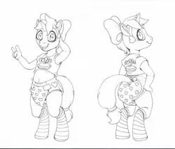 Size: 1280x1095 | Tagged: suggestive, artist:paddercat, banned from derpibooru, ponybooru import, oc, oc:paddycakes, unofficial characters only, anthro, unguligrade anthro, unicorn, armpits, bow, clothes, diaper, hair bow, image, jpeg, looking at you, looking back, looking back at you, male, monochrome, open mouth, open smile, peace sign, shirt, shotacon, smiling, socks, tail bow, underage