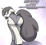 Size: 930x904 | Tagged: suggestive, artist:triplesevens, derpibooru import, oc, unofficial characters only, pony, unicorn, butt, clothes, female, image, looking back, panties, plot, png, solo, text, underwear