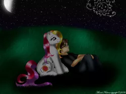 Size: 800x600 | Tagged: safe, artist:sassylilpanda, derpibooru import, sunny daze (g3), earth pony, human, 2006, cute, female, g3, glasses, image, jpeg, male, night