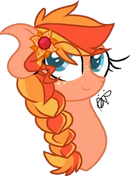 Size: 592x805 | Tagged: safe, artist:gallantserver, derpibooru import, oc, oc:sunflower pippin, pony, bust, female, flower, flower in hair, image, magical lesbian spawn, mare, offspring, parent:applejack, parent:sunset shimmer, parents:appleshimmer, png, portrait, simple background, solo, transparent background