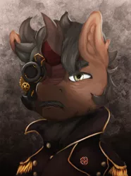 Size: 1560x2100 | Tagged: safe, artist:tekggd, derpibooru import, oc, oc:fulgent focus, unofficial characters only, kirin, equestria at war mod, bust, clothes, image, male, png, portrait, solo, steampunk